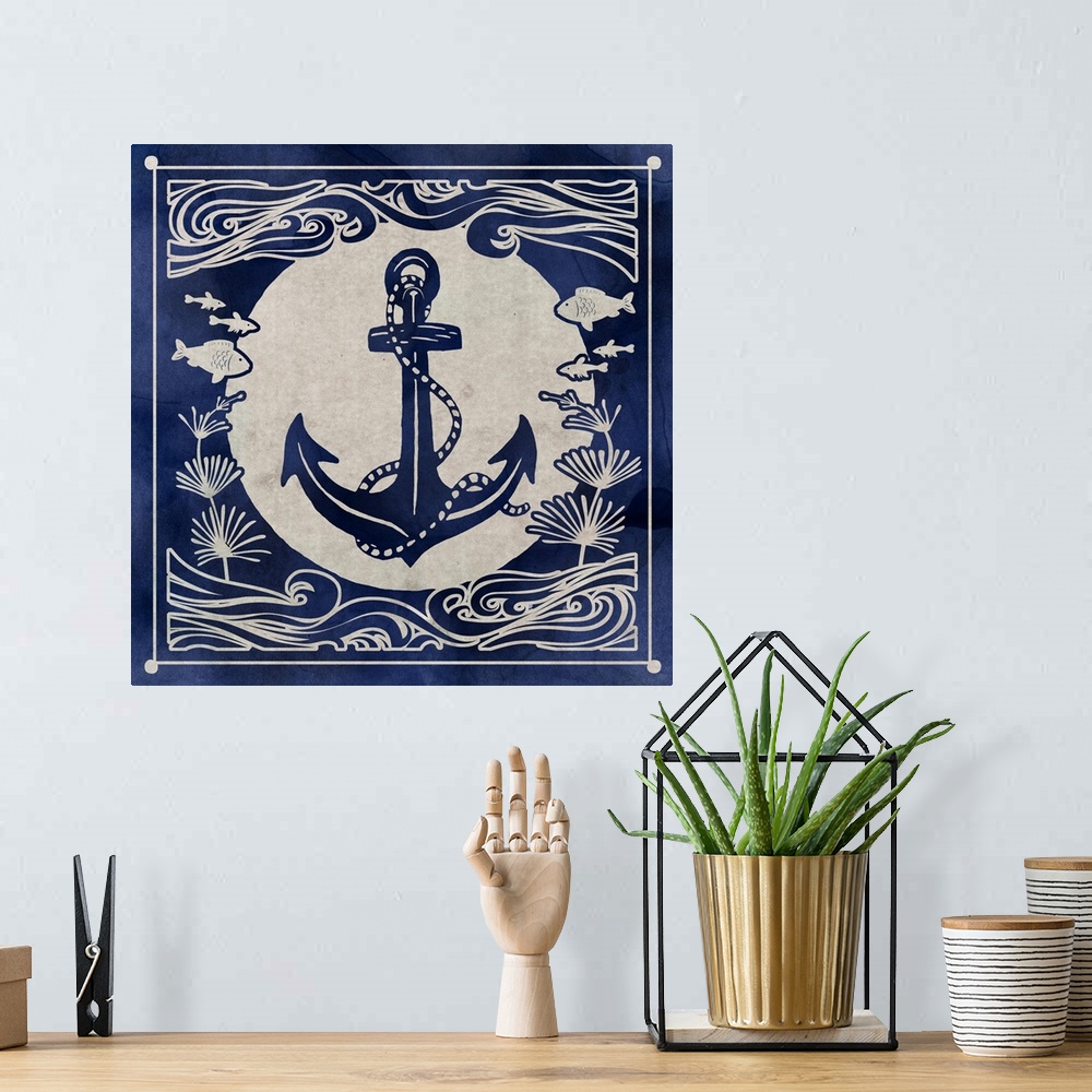 A bohemian room featuring Contemporary stylized home decor artwork with a nautical theme.