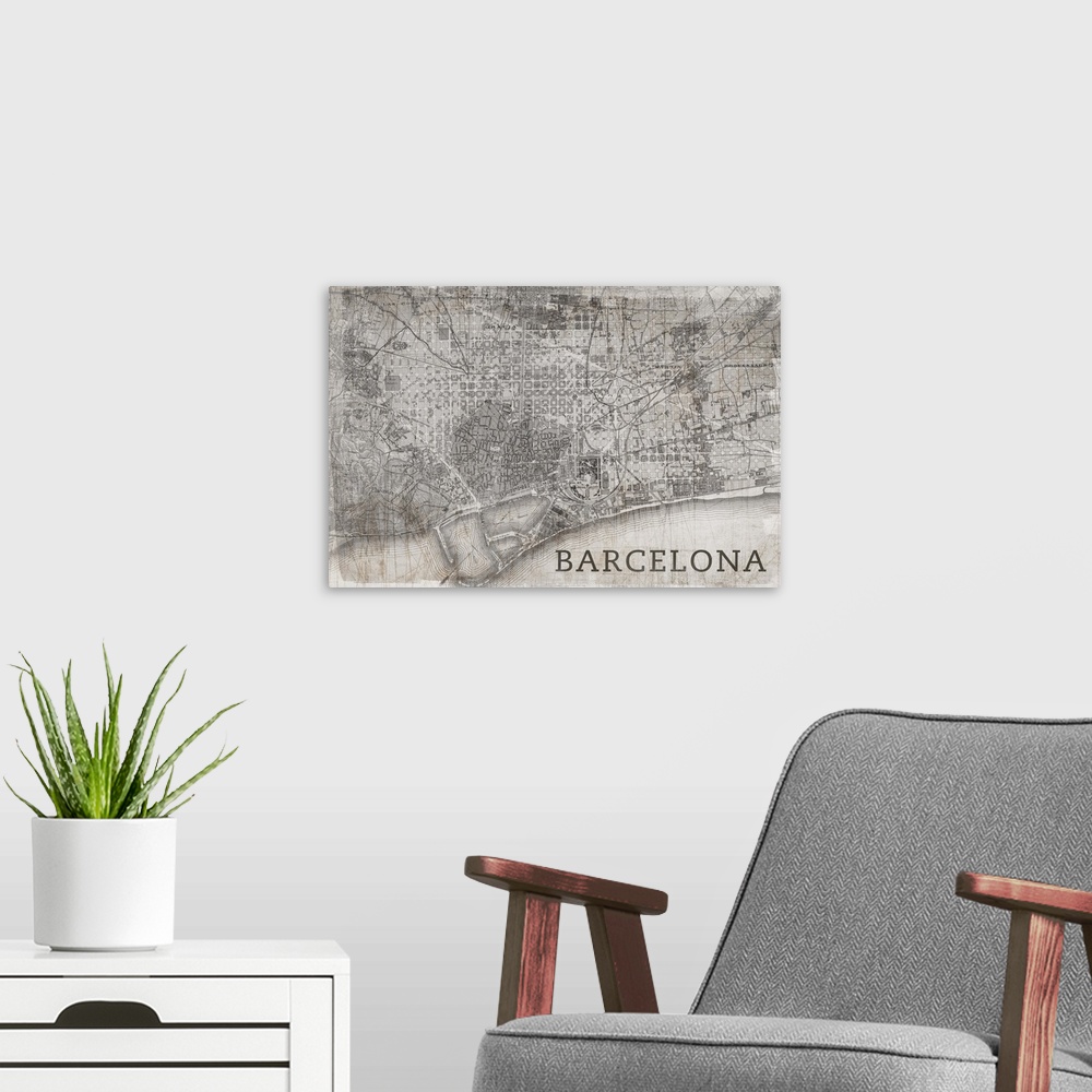 A modern room featuring Map Barcelona Beige