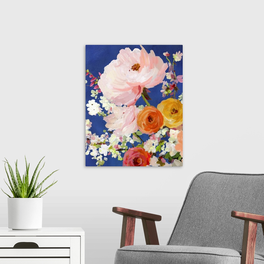 A modern room featuring Midnight Garden Flowers I