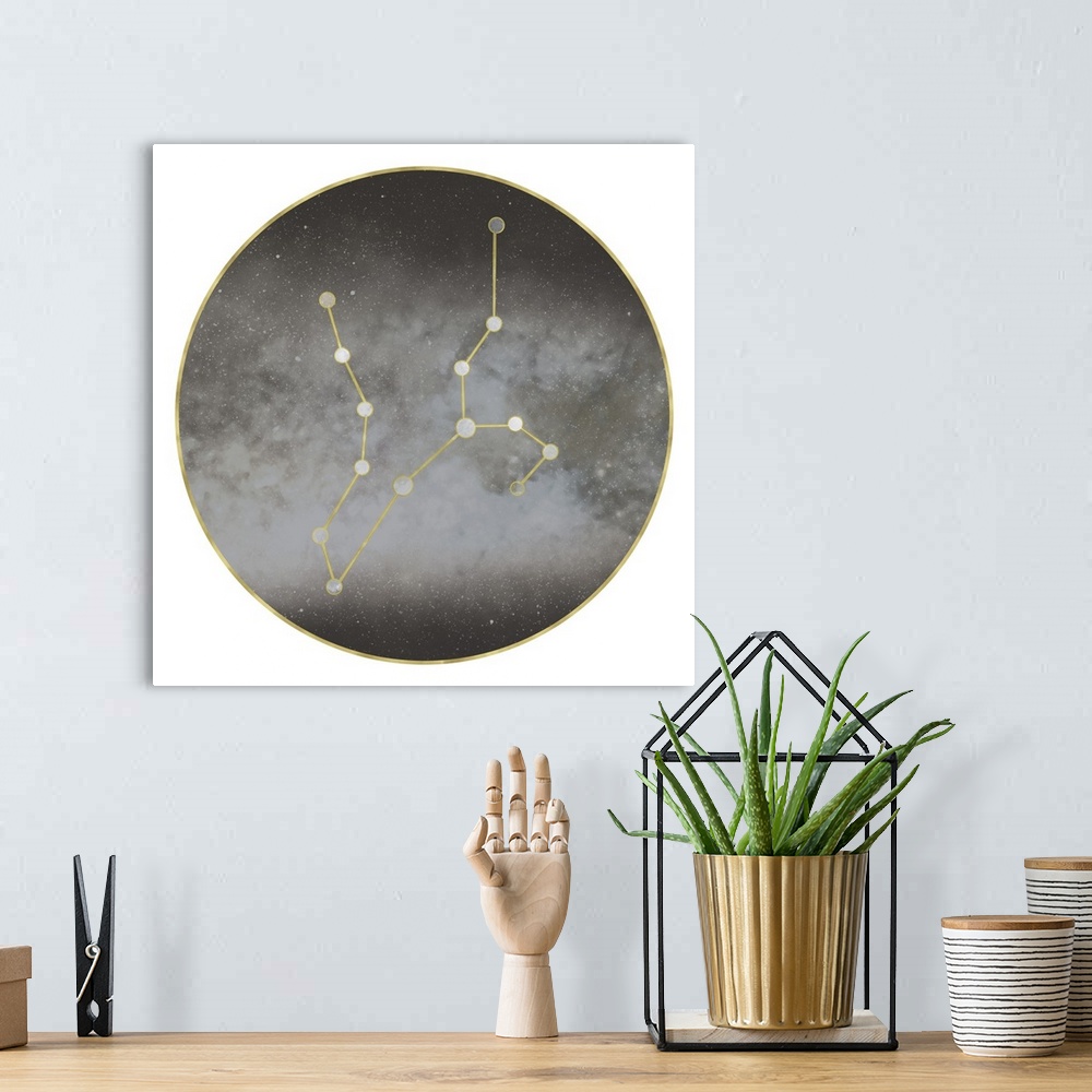 A bohemian room featuring A contemporary painting of the constellation of Perseus.