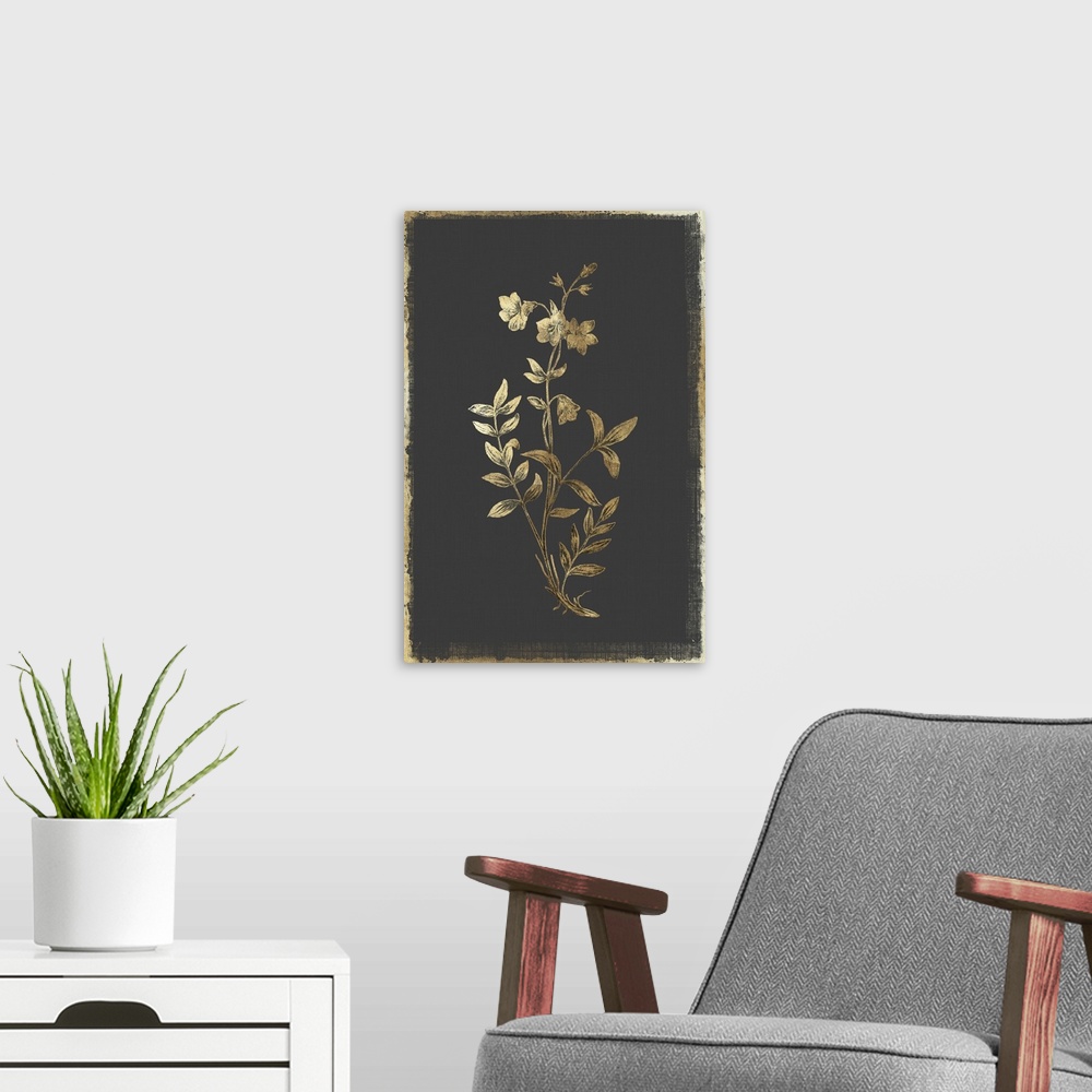 A modern room featuring A textured silhouette of flowers in gradient tones of brown.