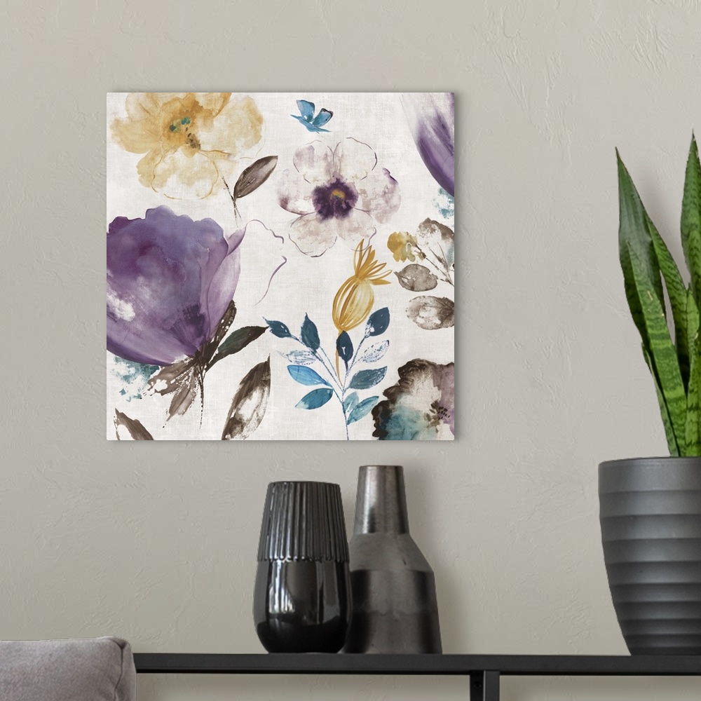 A modern room featuring Contemporary home decor artwork of flowers against a neutral background.