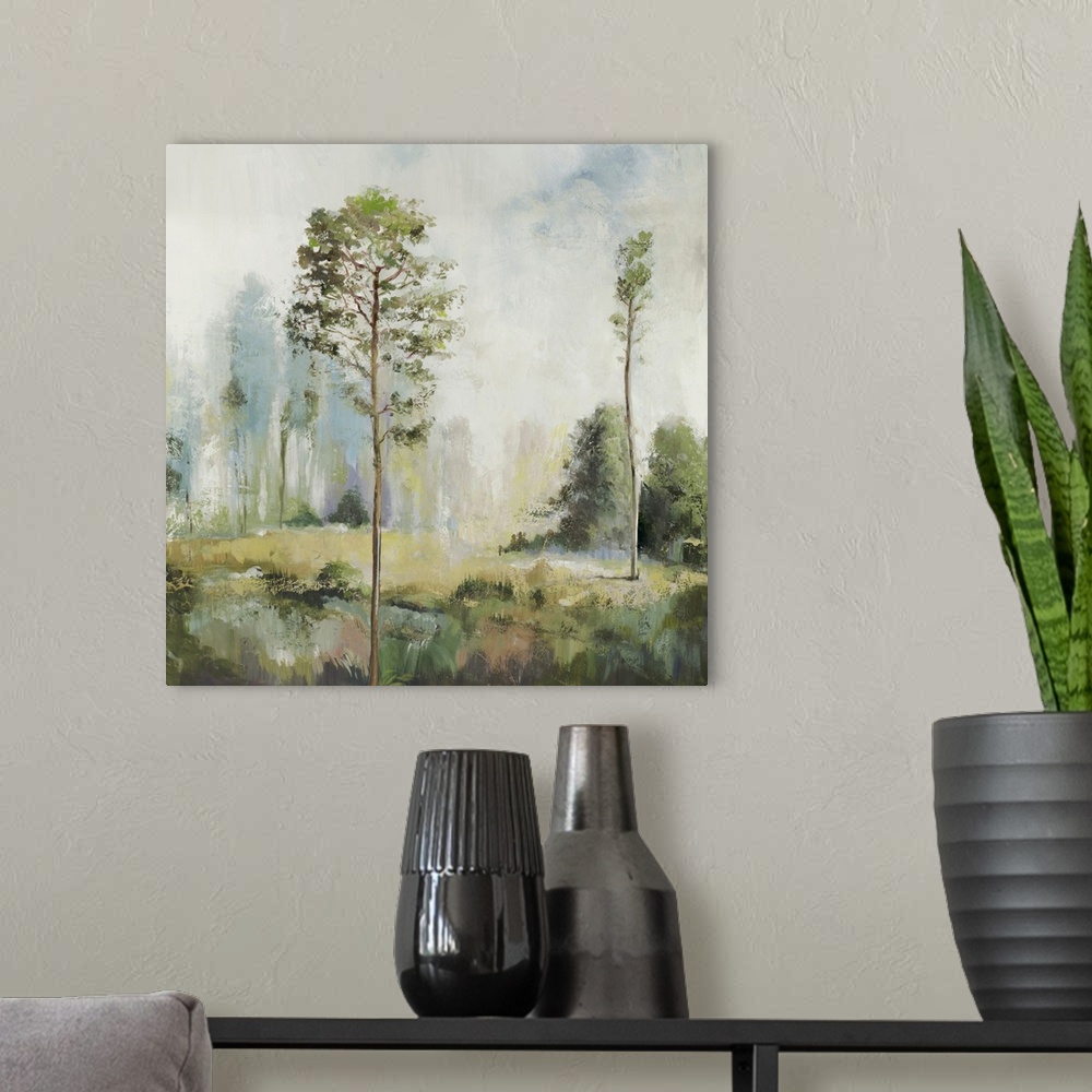 A modern room featuring Tall Green Trees I