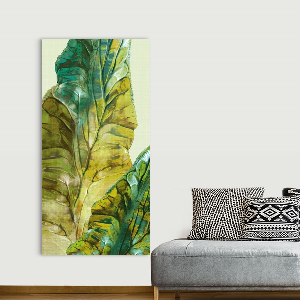 A bohemian room featuring Tropical Green Leaves II
