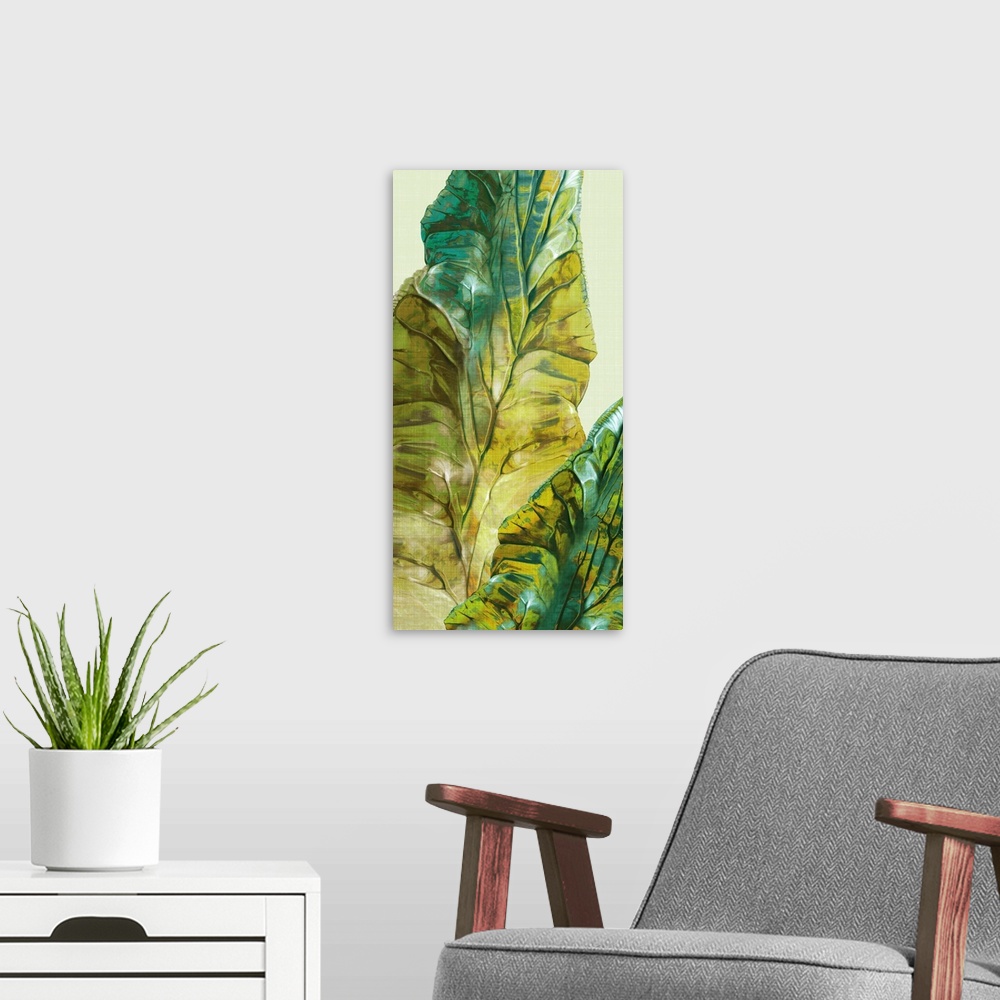 A modern room featuring Tropical Green Leaves II