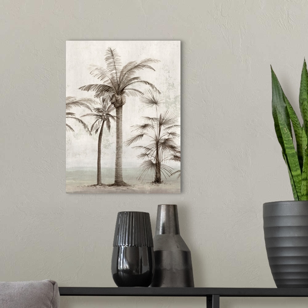 A modern room featuring Vintage Palm Trees I