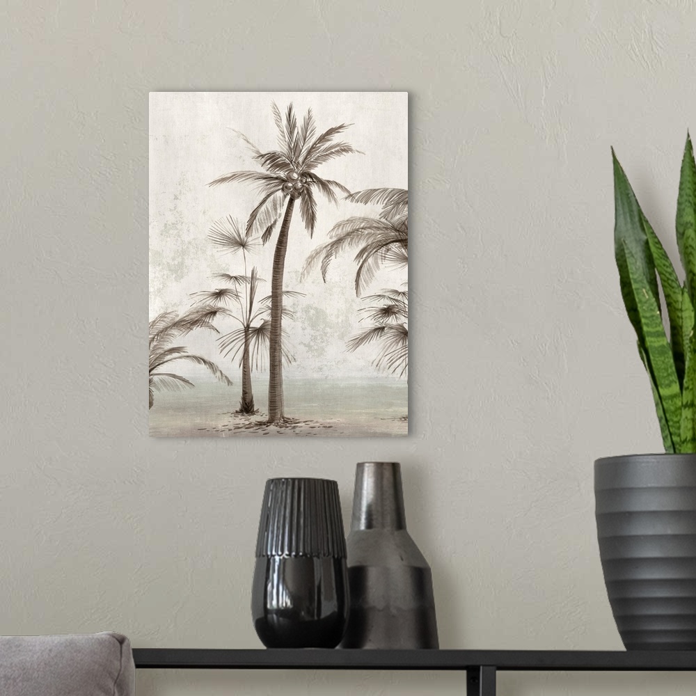 A modern room featuring Vintage Palm Trees II