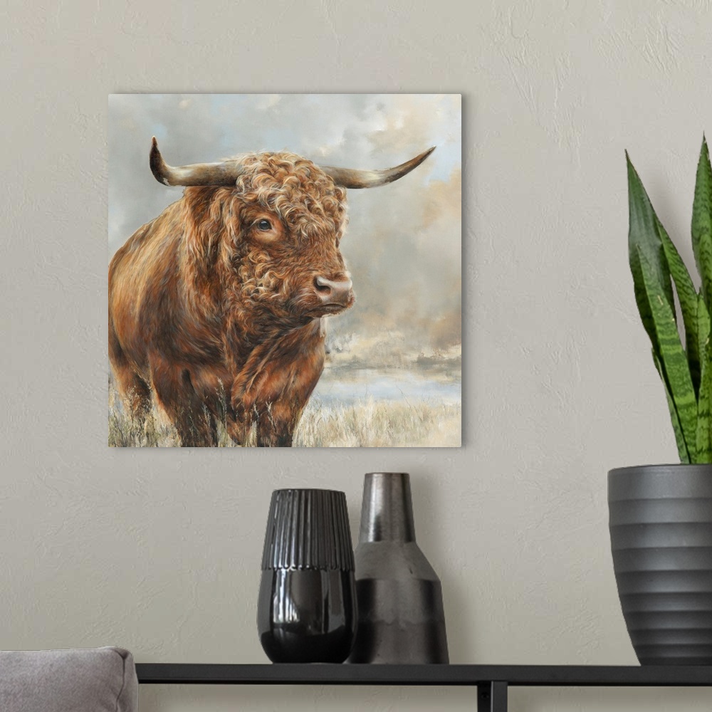 A modern room featuring Wild Filed Bull