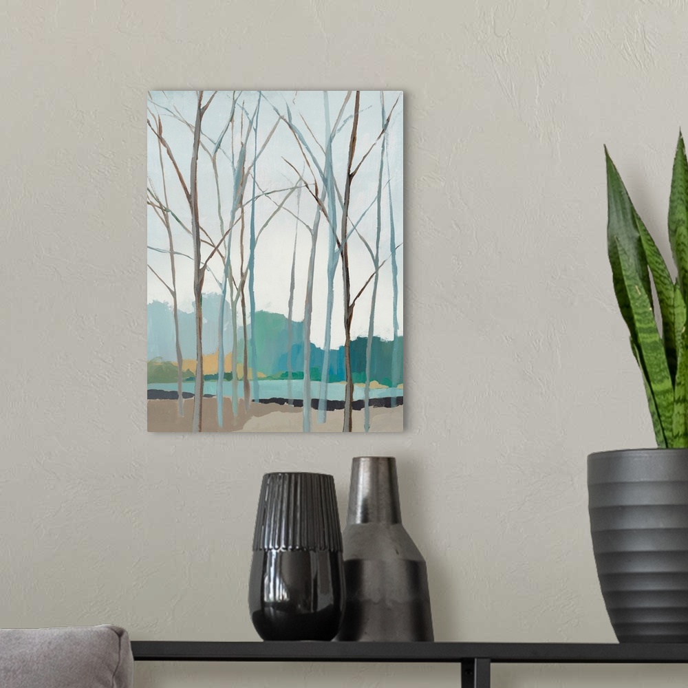 A modern room featuring Winter Trees II