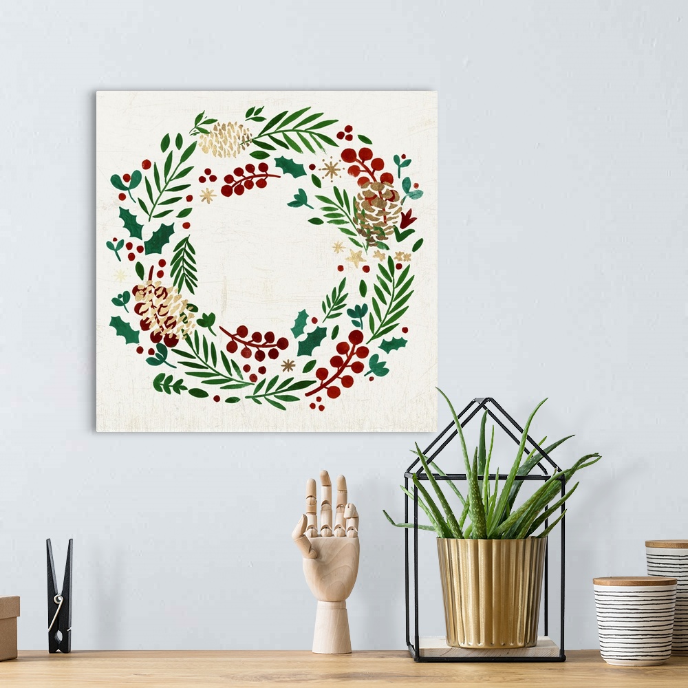 A bohemian room featuring Wreath with Pinecones