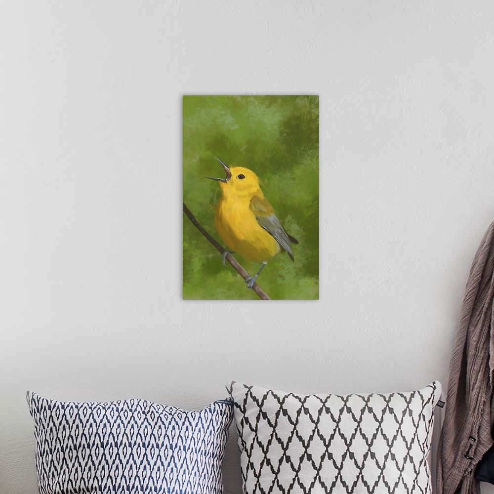 A bohemian room featuring Digital painting of a Prothonotary Warbler. Alberta, Canada.