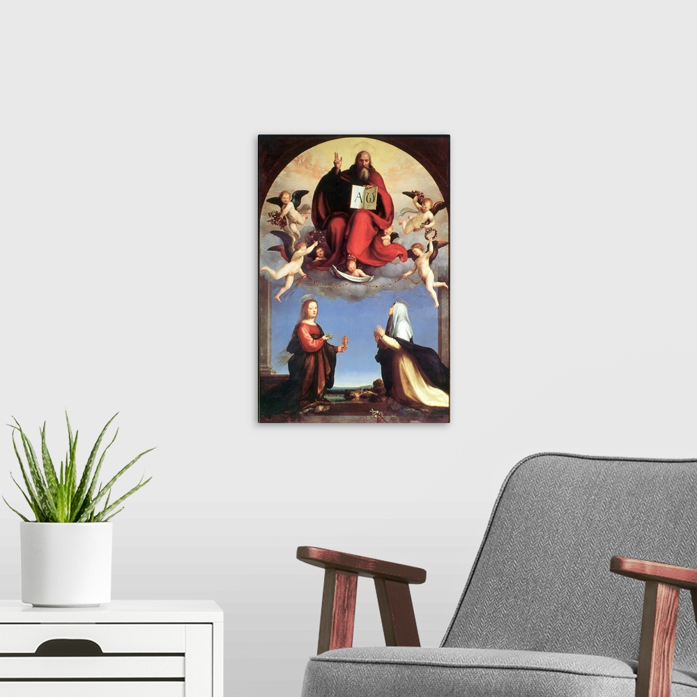 A modern room featuring God Appearing to Magdalena