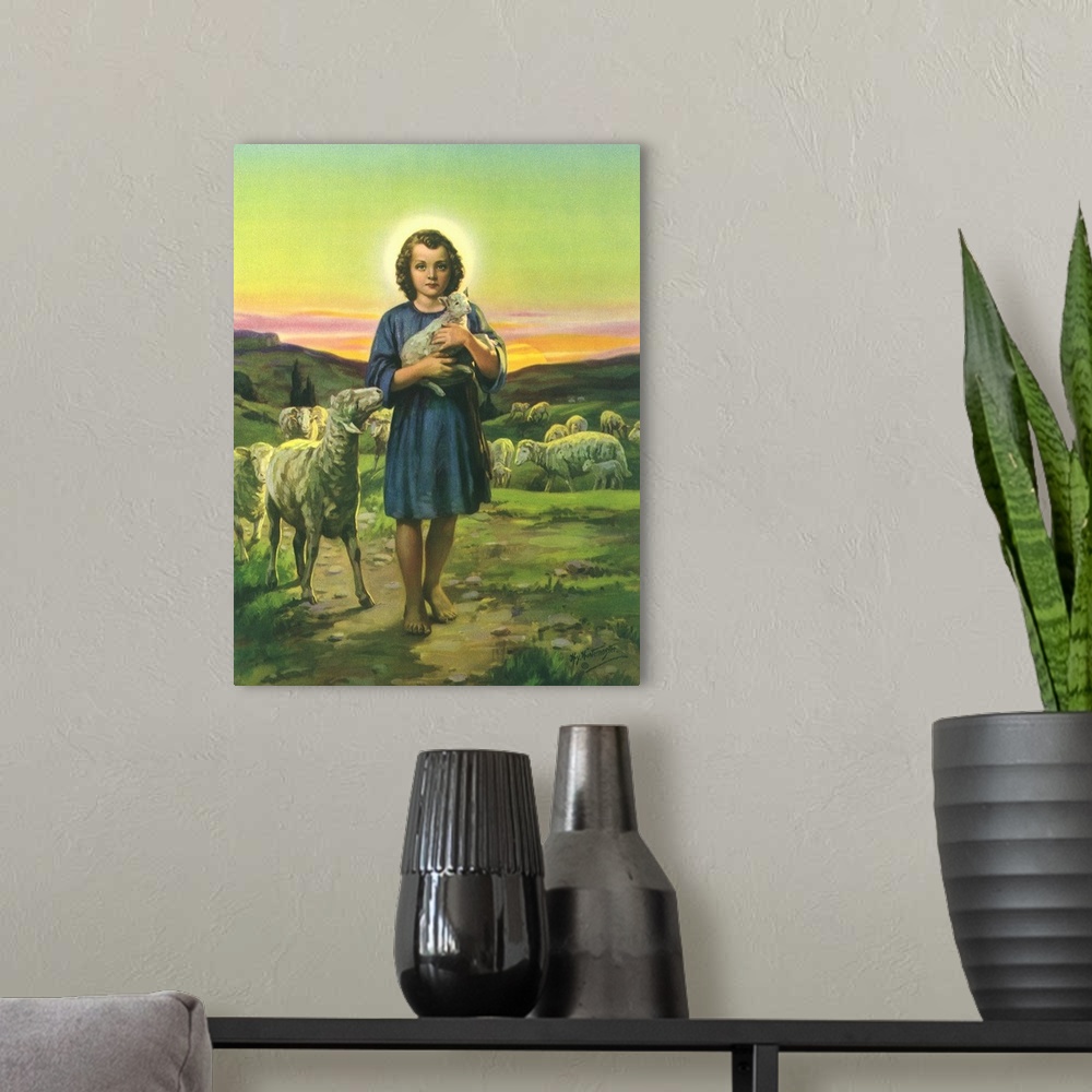 A modern room featuring Jesus Holding Lamb