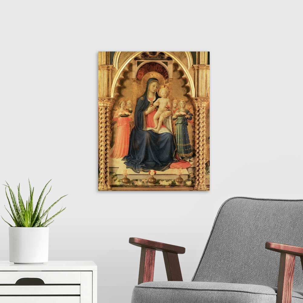 A modern room featuring Lady Madonna With Child, Wooden Frame