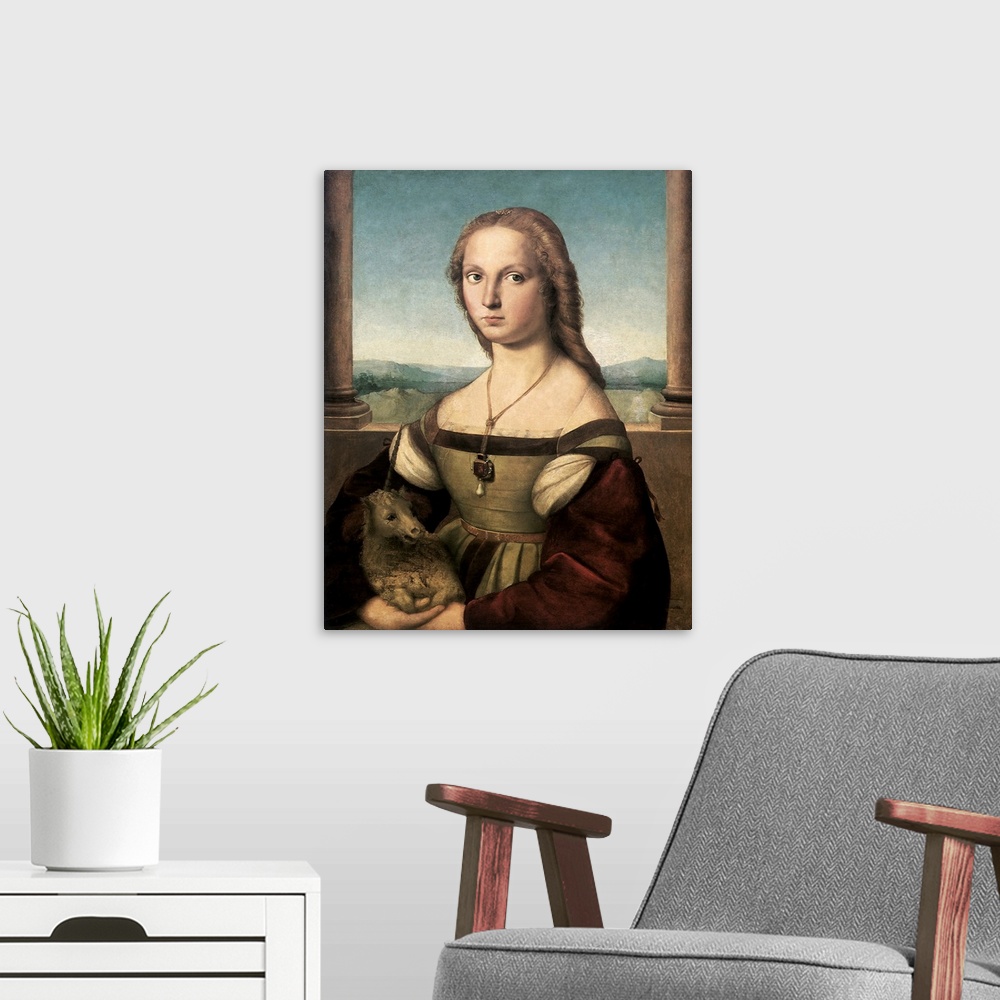 A modern room featuring Lady with a Unicorn