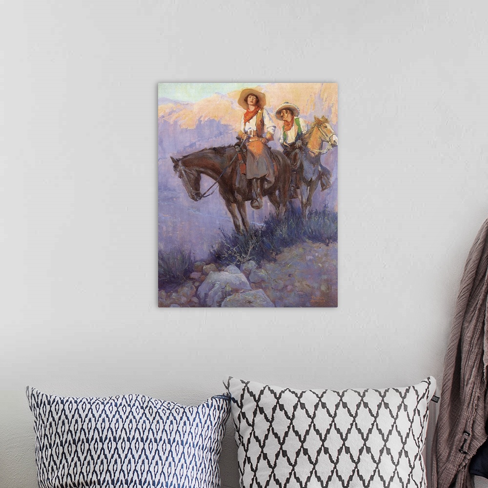 A bohemian room featuring Man, Woman on Horses