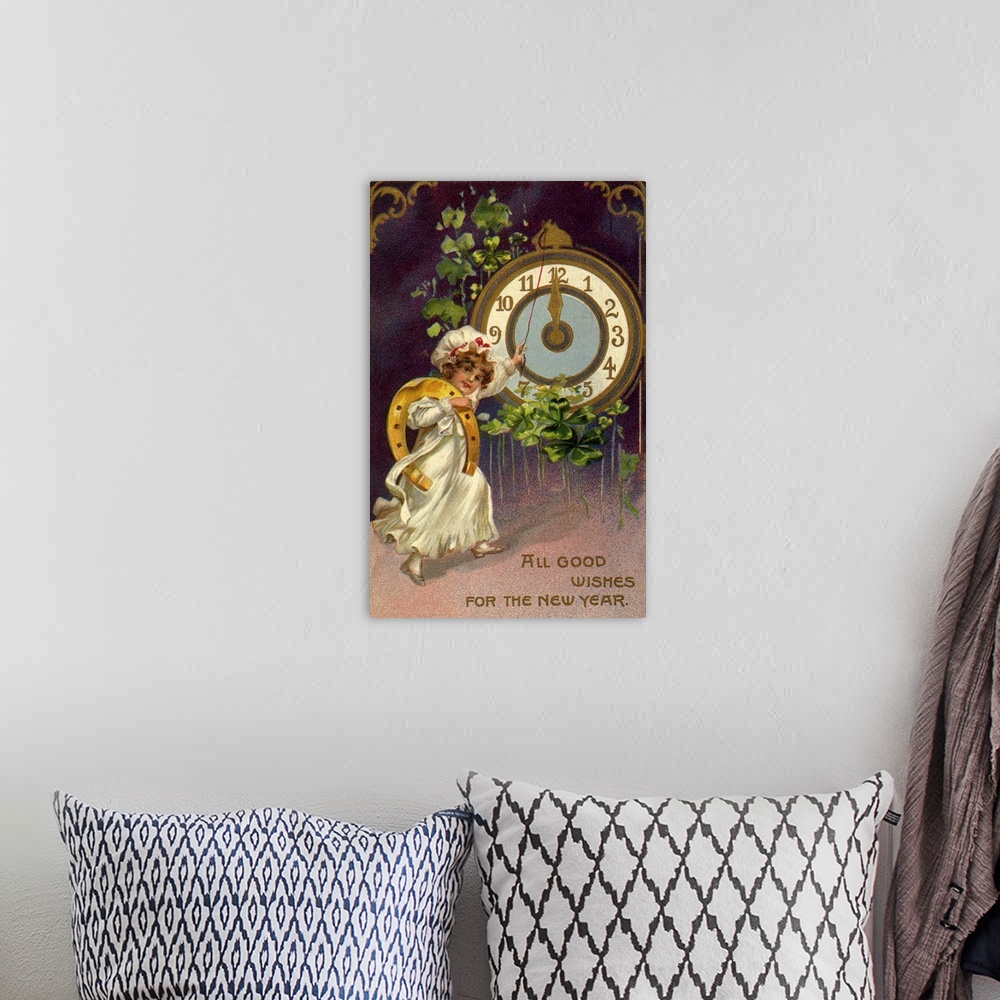 A bohemian room featuring New Year's Girl with Clock