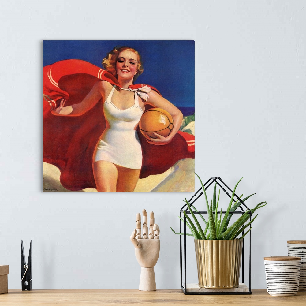 A bohemian room featuring Pin-Up Girl Running on Beach with Beach Ball
