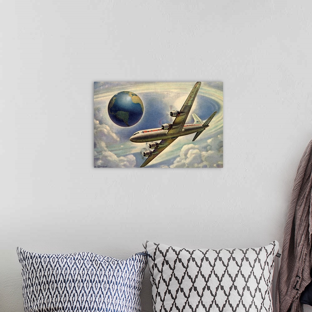 A bohemian room featuring Plane Circling Globe