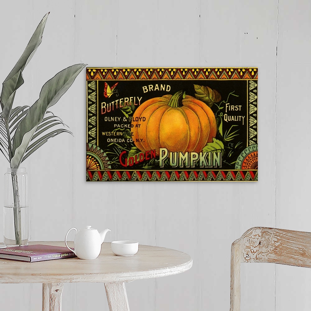 A farmhouse room featuring Pumpkin Label