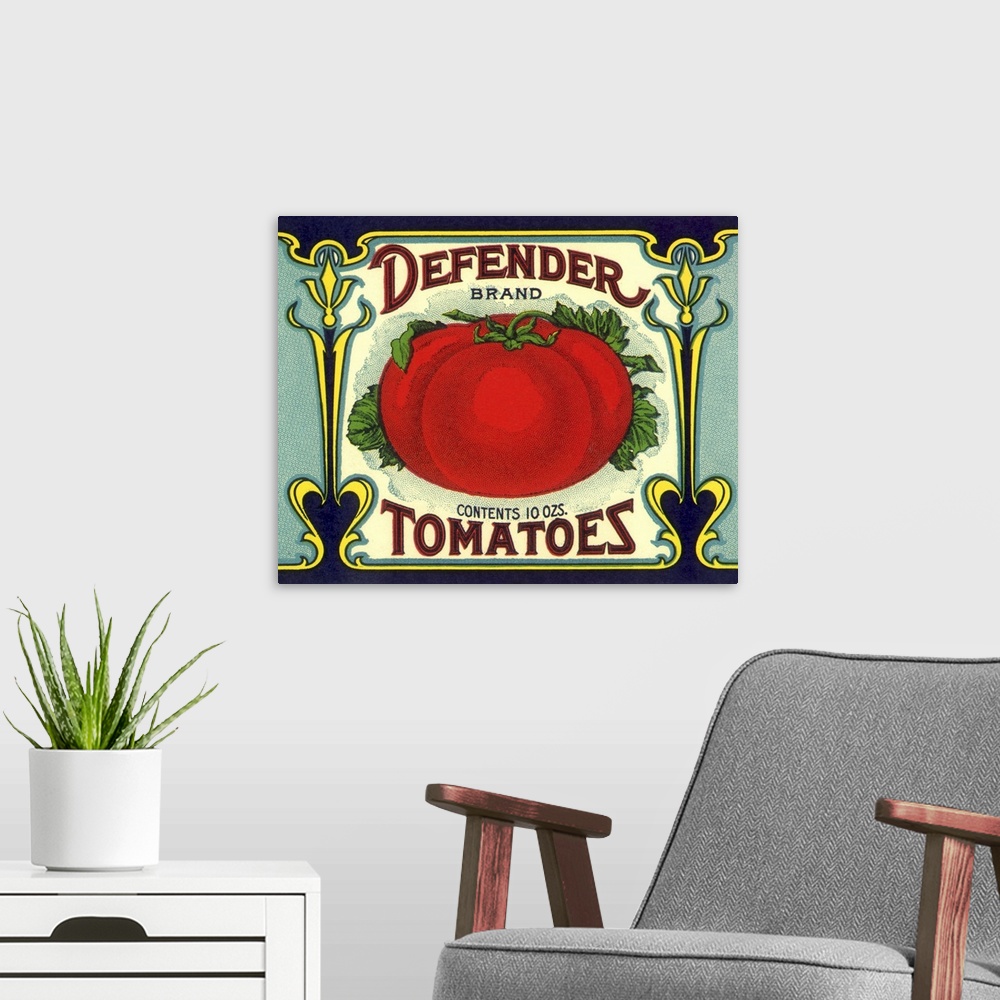 A modern room featuring Ripe Tomato Label