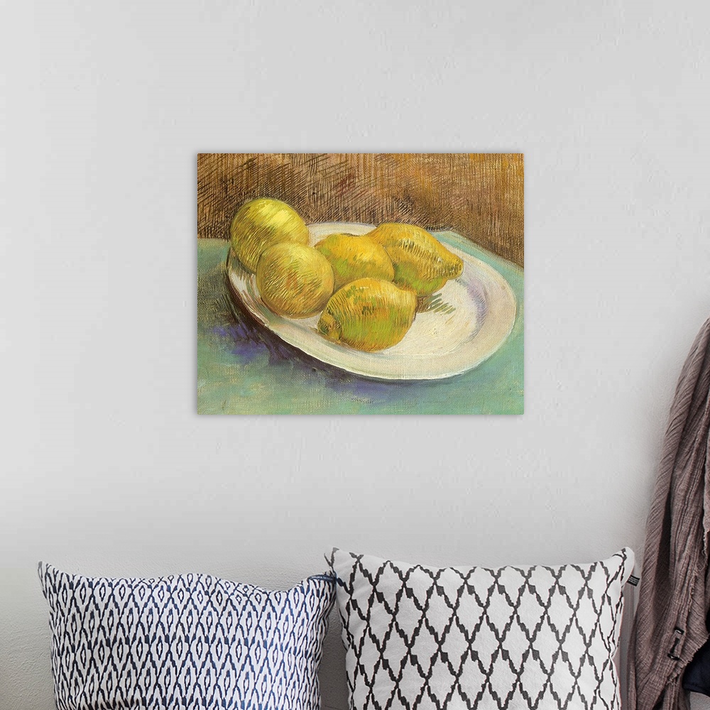 A bohemian room featuring Still Life with Lemons on a Plate