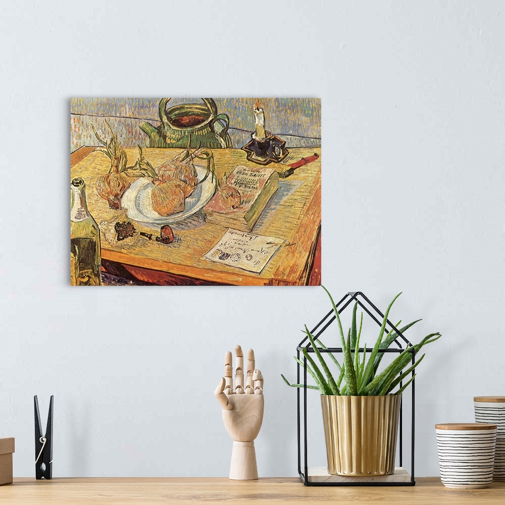 A bohemian room featuring Still Life with Onions and Drawing Table