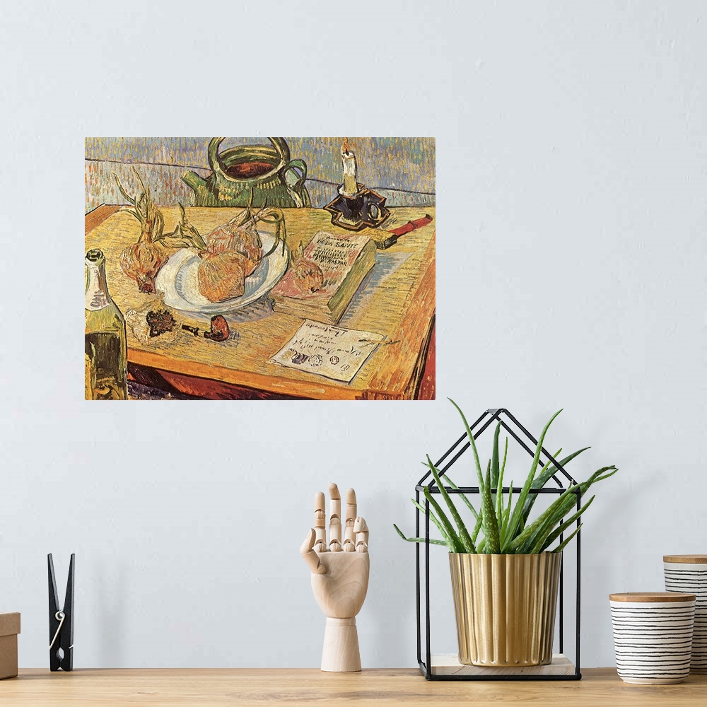 A bohemian room featuring Still Life with Onions and Drawing Table