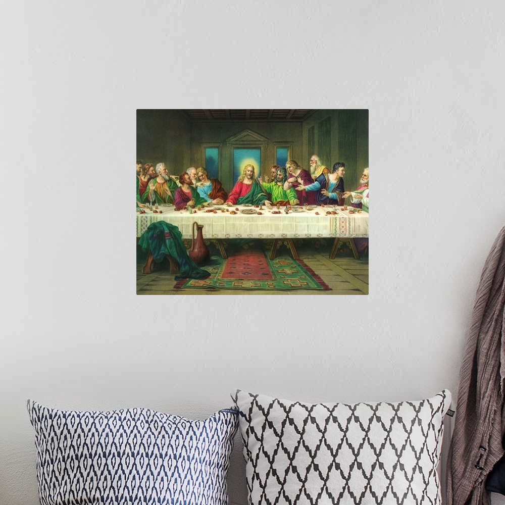 A bohemian room featuring Religious painting depicting Jesus and the last supper.
