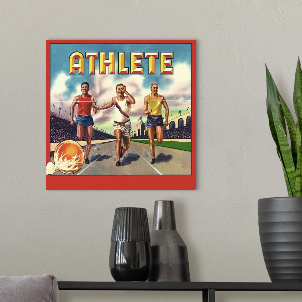 A modern room featuring Three Athletes Compete