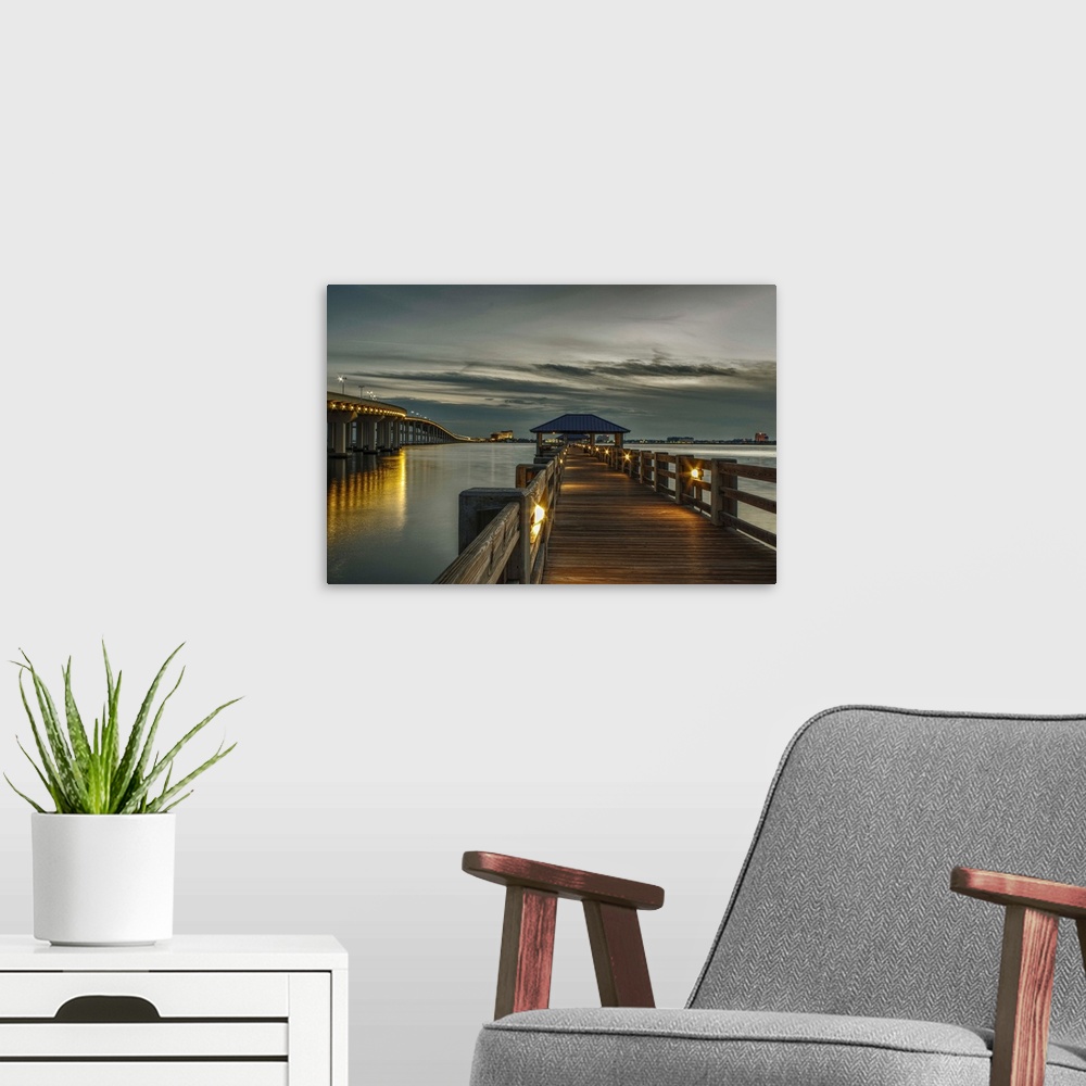A modern room featuring Long exposure from a pier in Ocean Springs, Mississippi.