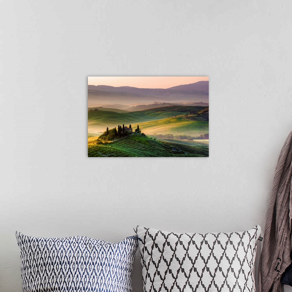A bohemian room featuring A great sunrise in Tuscany, on the hills of Val d'Orcia.
