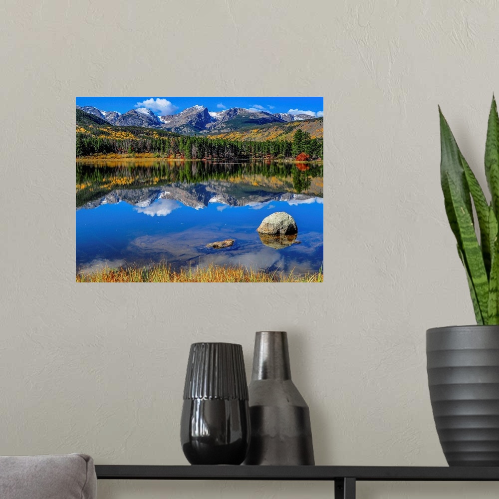A modern room featuring A pristine lake in Rocky Mountain National Park, Colorado.