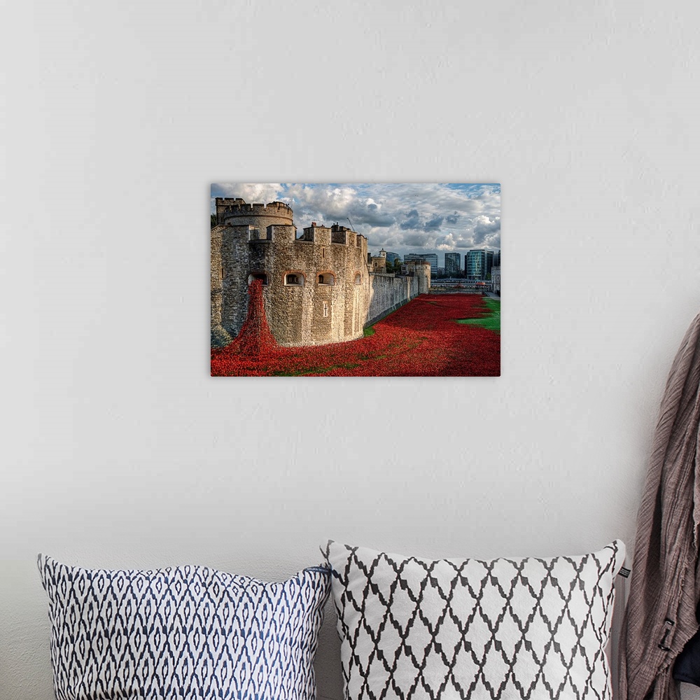 A bohemian room featuring A sea of red ceramic poppies planted around the Tower of London in honor of the lives lost.