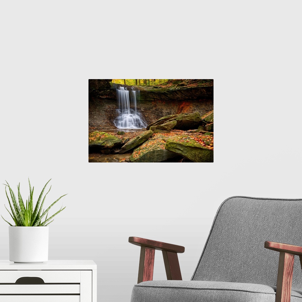 A modern room featuring Waterfall in the forest at Cuyahoga Valley National Park, Ohio.