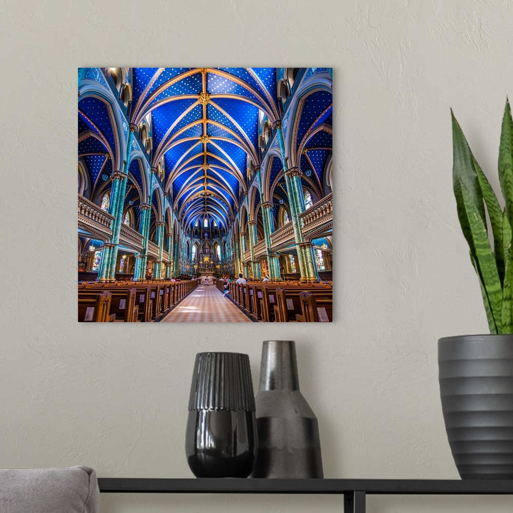 A modern room featuring Interior of the Notre Dame cathedral in Canada.