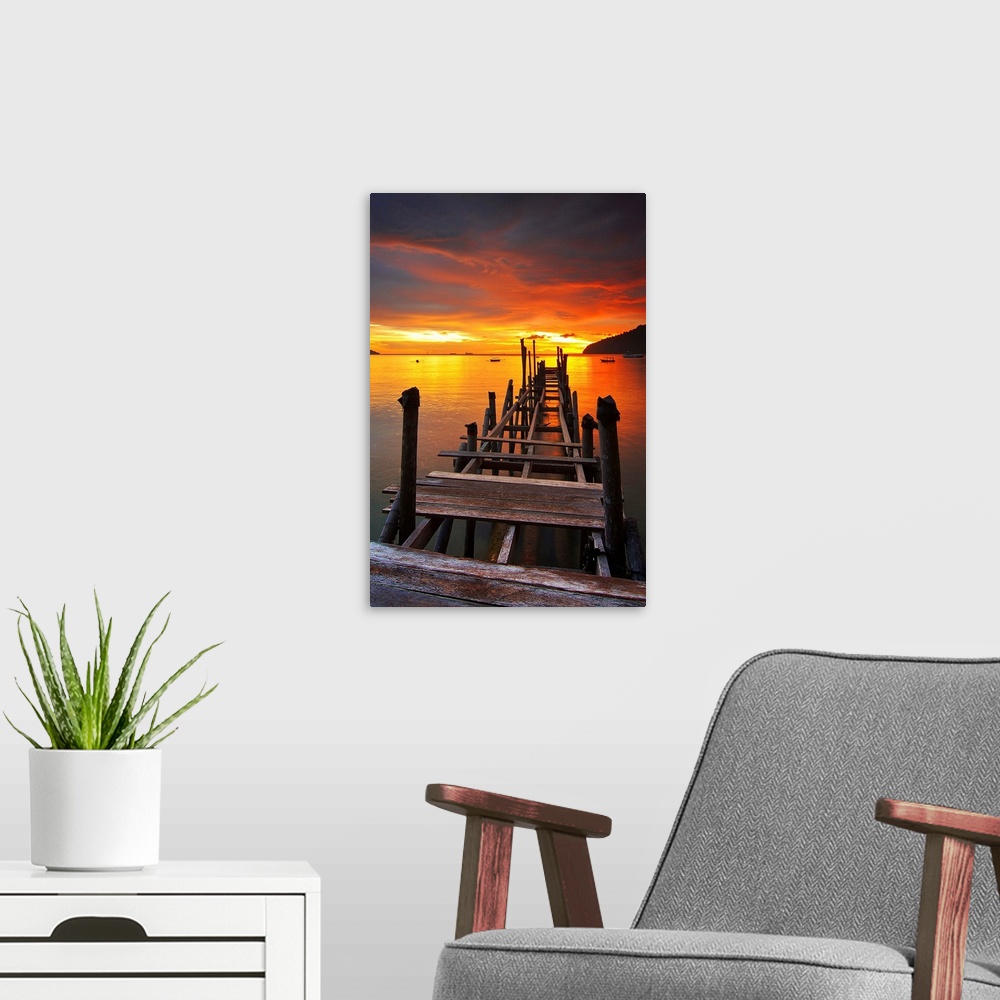A modern room featuring Sunset at Bungus Bay, Sumatra, Indonesia.
