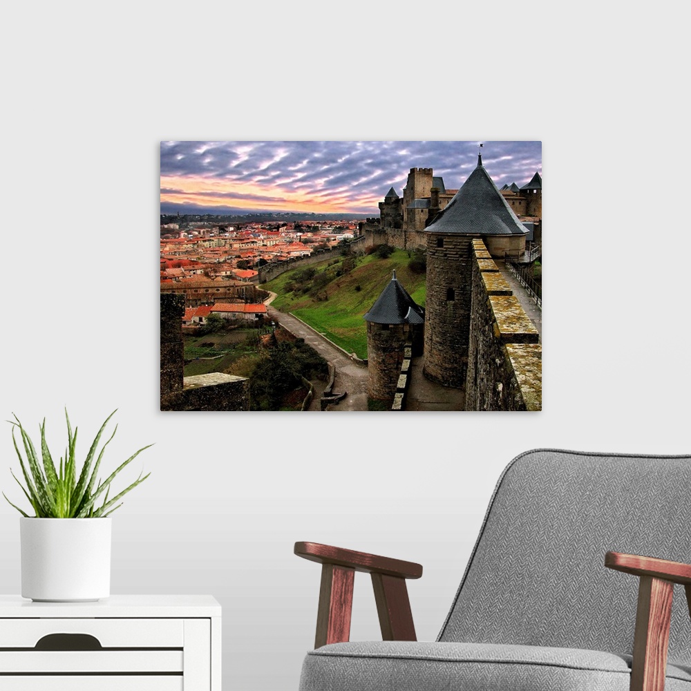 A modern room featuring Carcassonne is a fortified French town in the Aude department, of which it is the prefecture, in ...