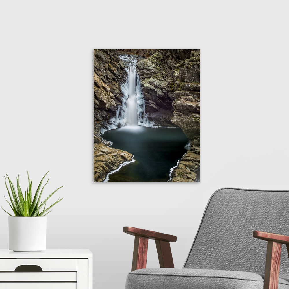 A modern room featuring North Fork Falls of American River, Emigrant Gap, California.