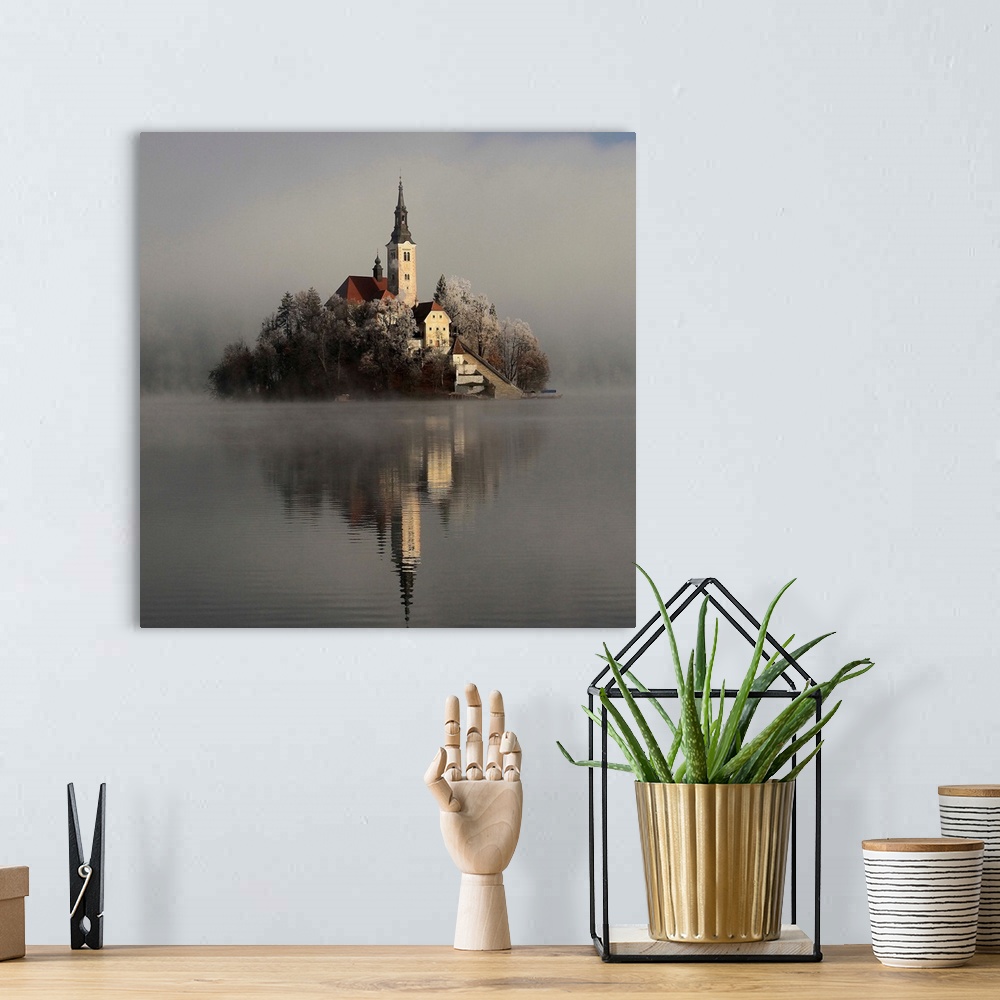 A bohemian room featuring Church on Lake Bled