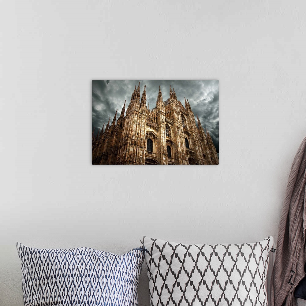 A bohemian room featuring Cathedral under a stormy sky, Milan, Italy.