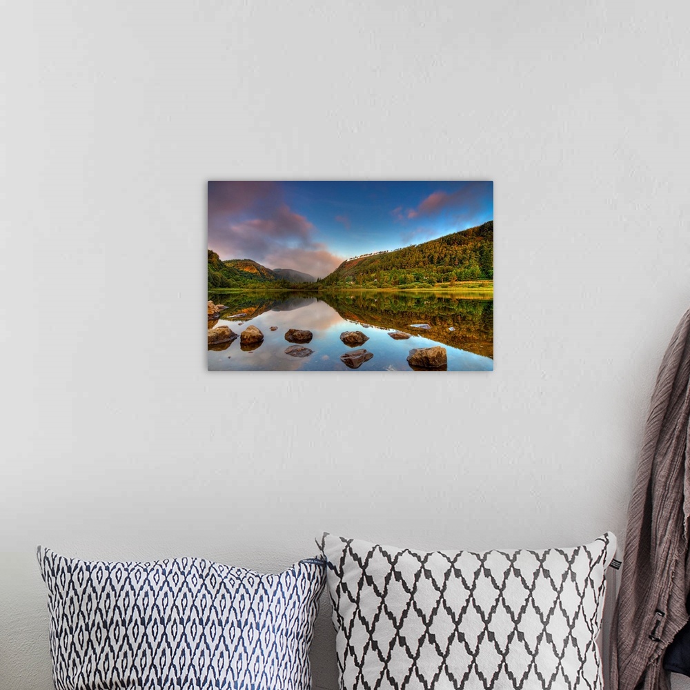 A bohemian room featuring An early morning at Glendalough Lake.