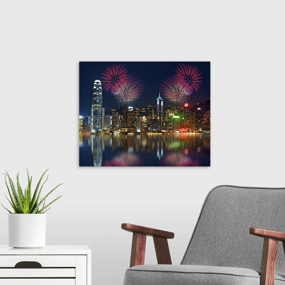 A modern room featuring Hong Kong Fireworks