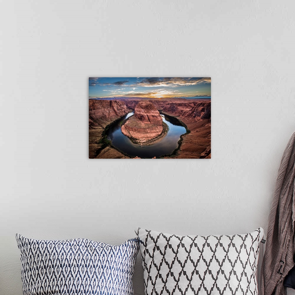 A bohemian room featuring Stunning photo of the rock formations around Horseshoe Bend, Colorado River, Arizona.