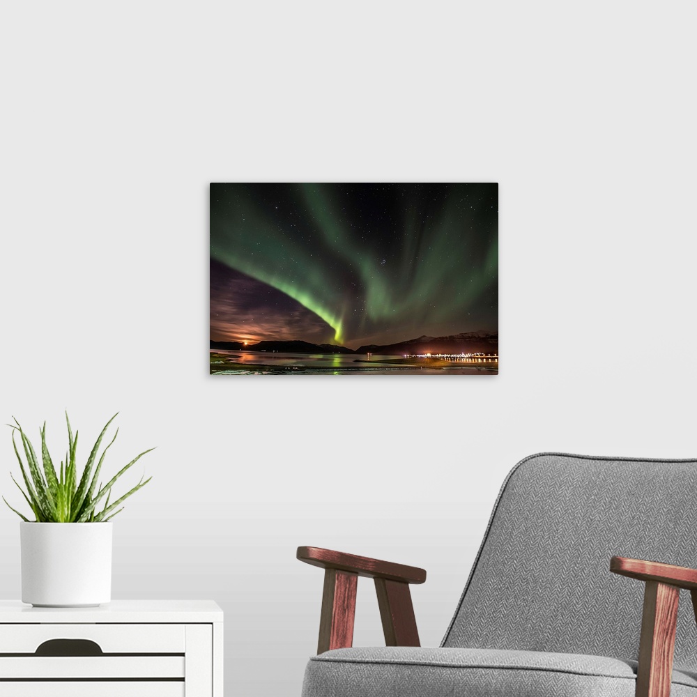 A modern room featuring Iceland Northern Lights