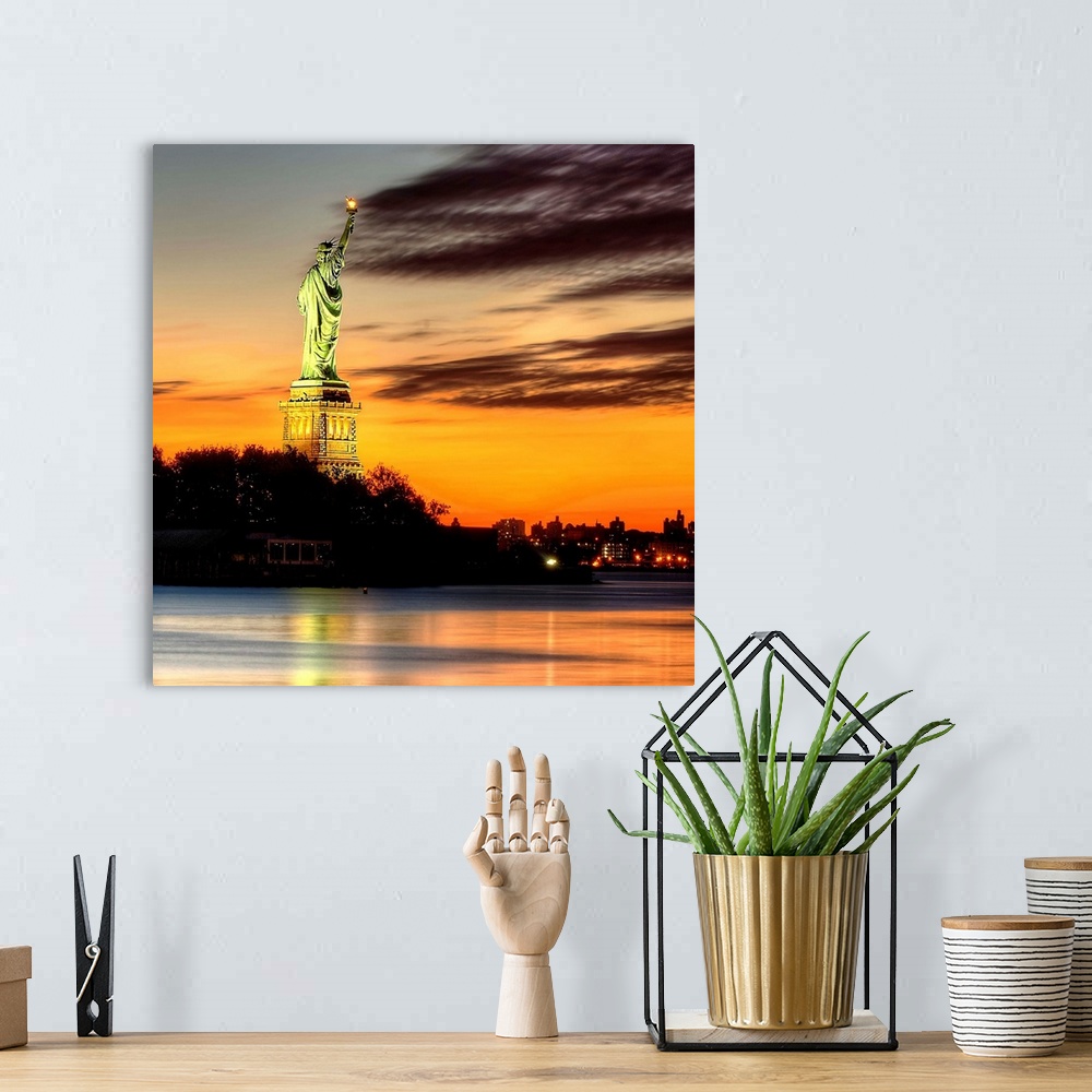 A bohemian room featuring Sunrise view from Liberty State Park, Jersey City, New Jersey.