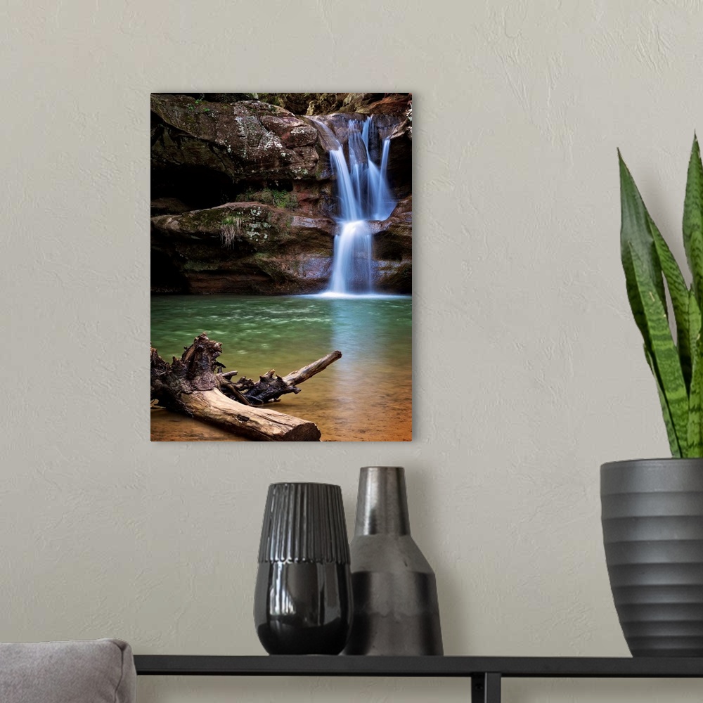 A modern room featuring Waterfall in the forest, Hocking Hills, Logan, Ohio.