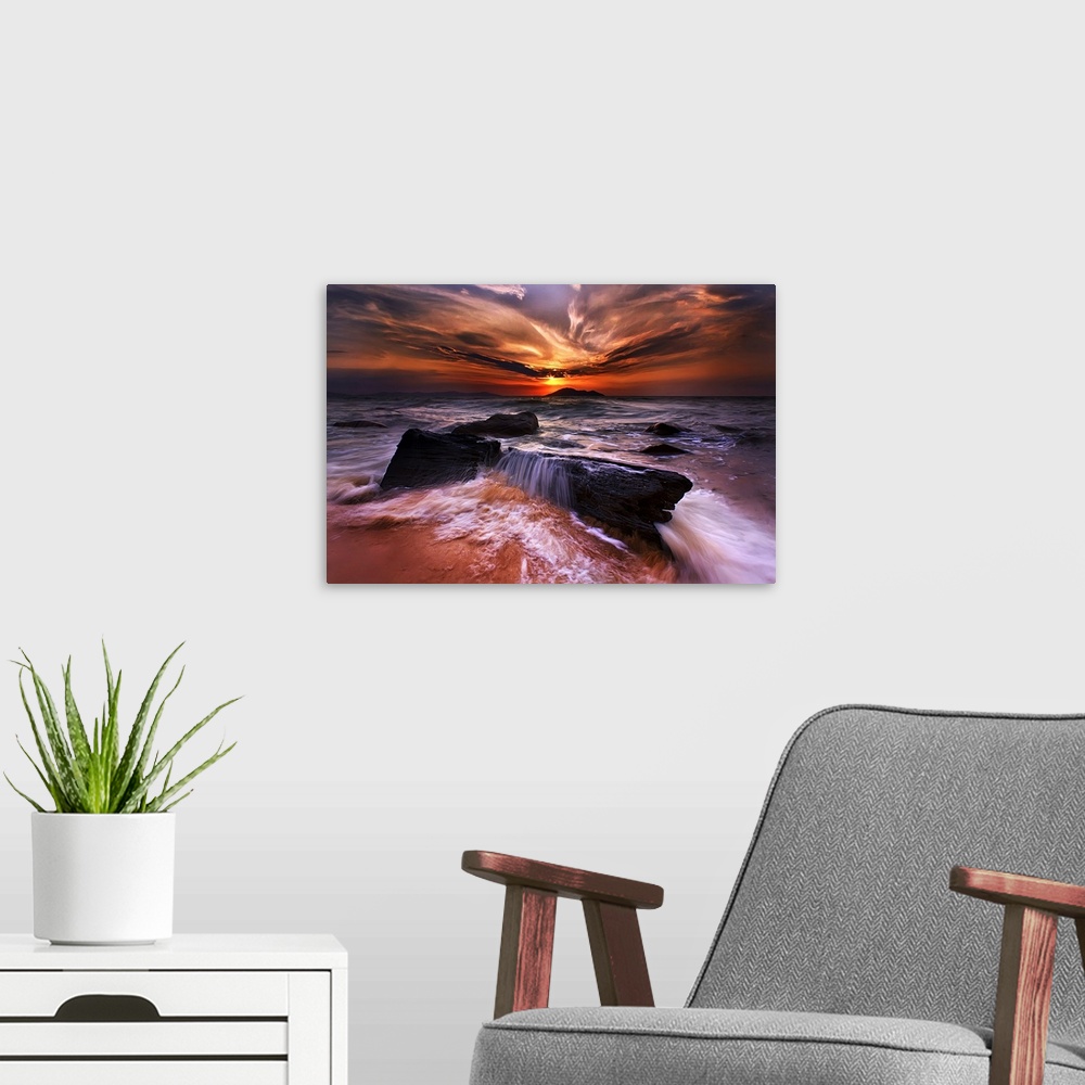 A modern room featuring Moment at Sunset