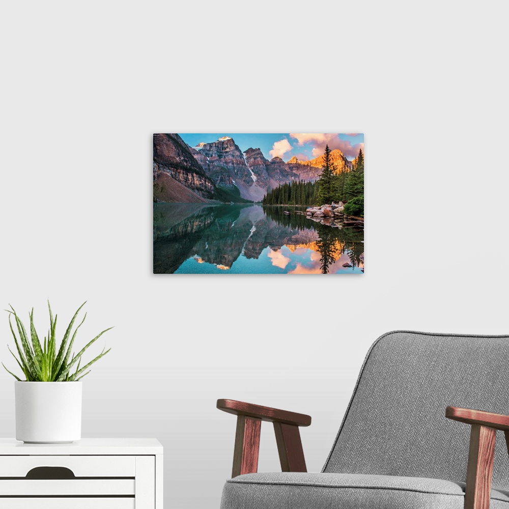 A modern room featuring Clear mountain lake in the Canadian Rocky Mountains, Banff National Park, Canada.
