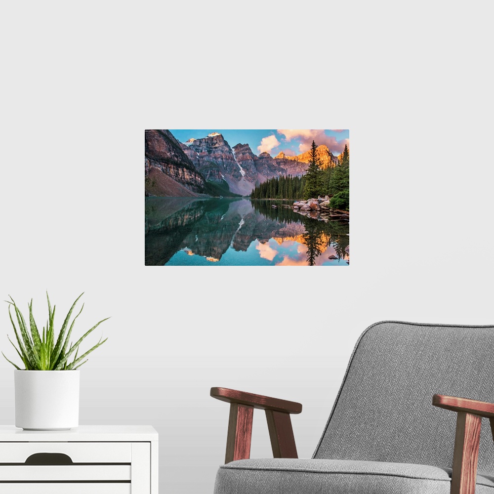 A modern room featuring Clear mountain lake in the Canadian Rocky Mountains, Banff National Park, Canada.
